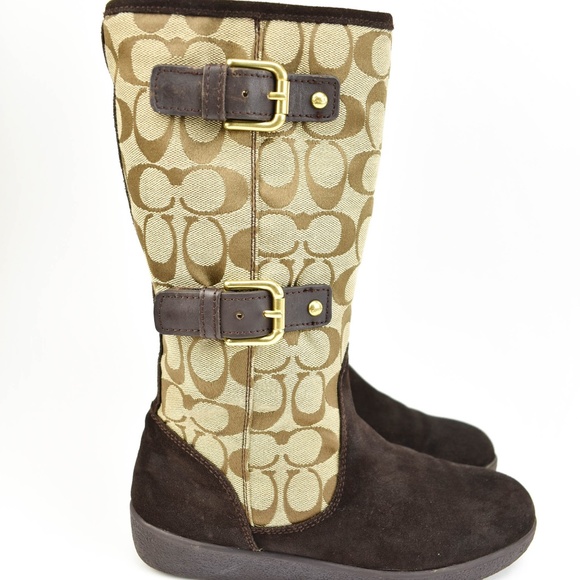 COACH: Tinah Brown Leather & C logo mid-calf boots - Picture 3 of 8